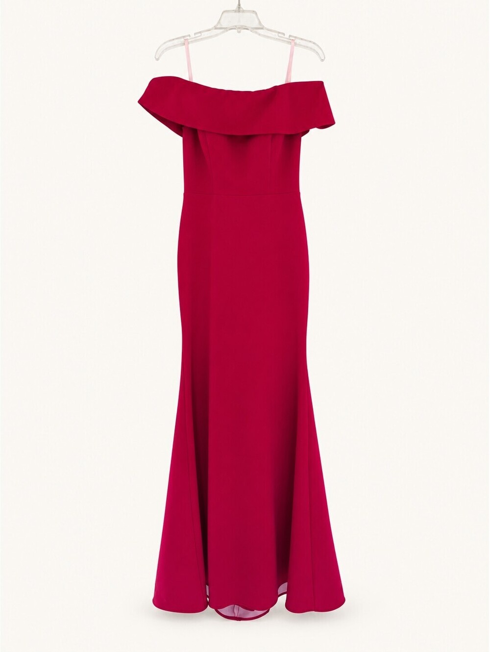Betsy & Adam Size 6 Raspberry Off Shoulder Ruffle Formal Gown
